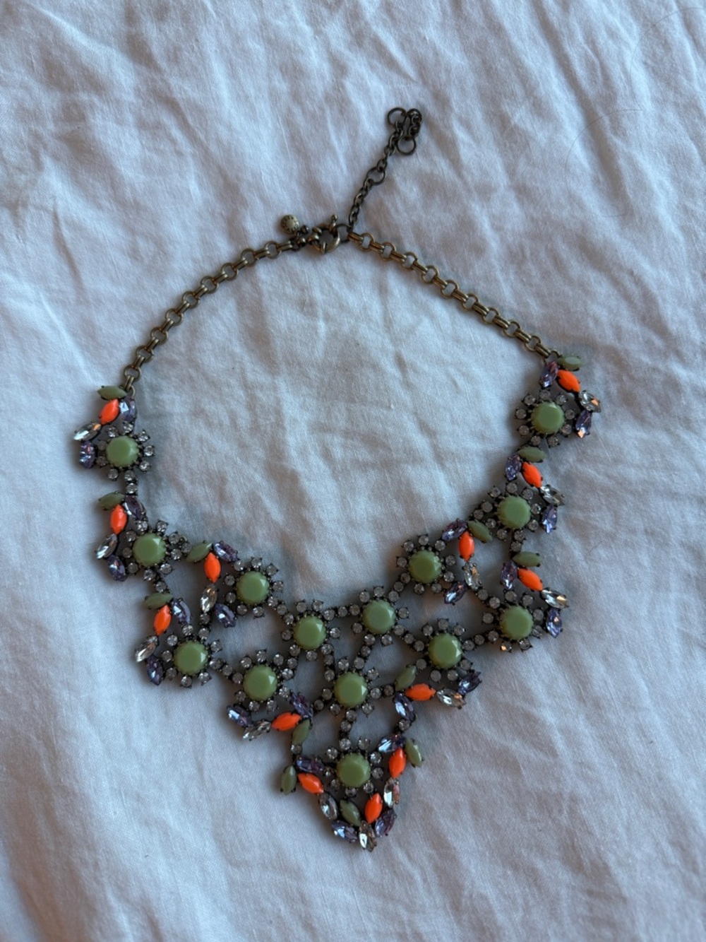 J. Crew Olive Green, Coral & Lavender Statement Necklace